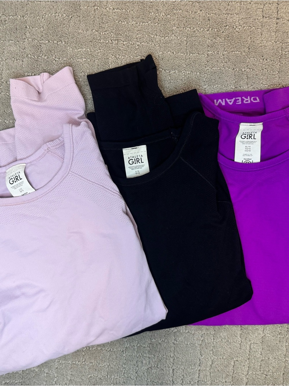Athleta Girl - Lot of 3 - L/XL Performance Top - Lavender, Black, Purple